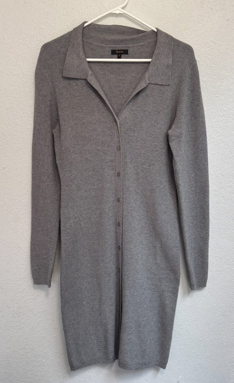 Quince Eco-knit Button-up Sweater Dress Size L Heather Gray Long Sleeve
